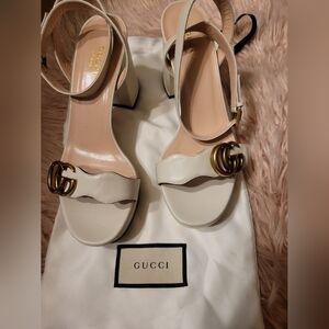 Brand New Gucci White Marmont 55 Sandal Platforms
